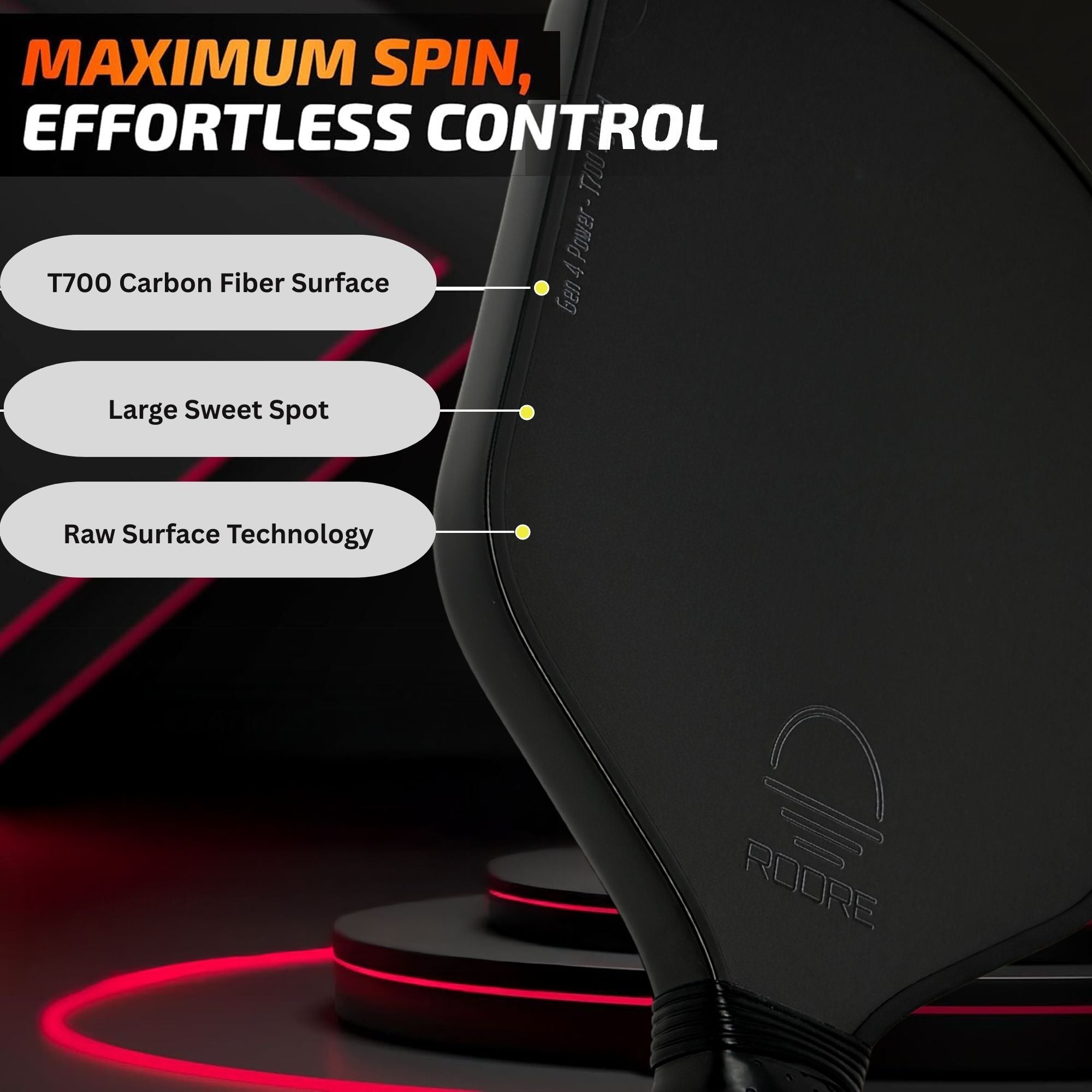 Gen 4 Power 100% Foam Core Hybrid Shape With Floating Island Propulsion Core T700 Carbon Fiber Pickleball Paddle - (GEN4 HYBRID)