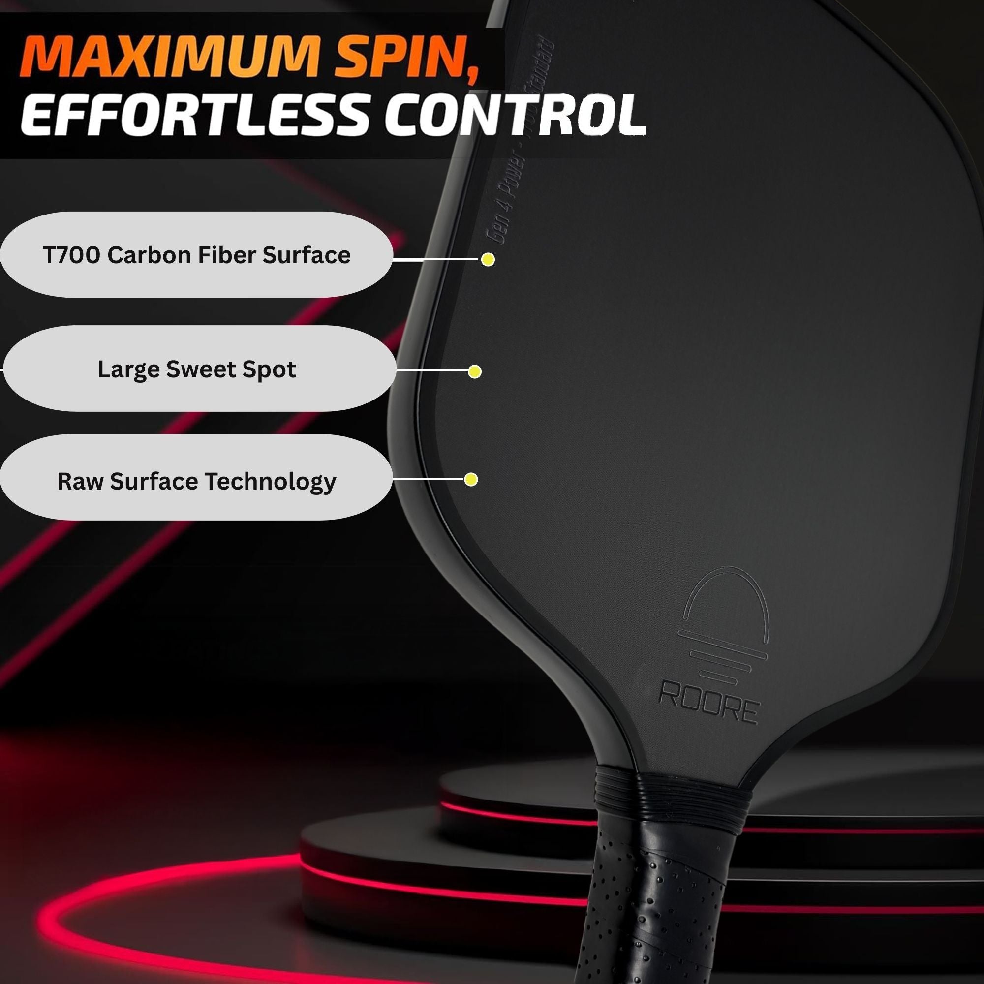 Gen 4 Power 100% Foam Core Standard Shape With Floating Island Propulsion Core T700 Carbon Fiber Pickleball Paddle - (GEN4 STANDARD)