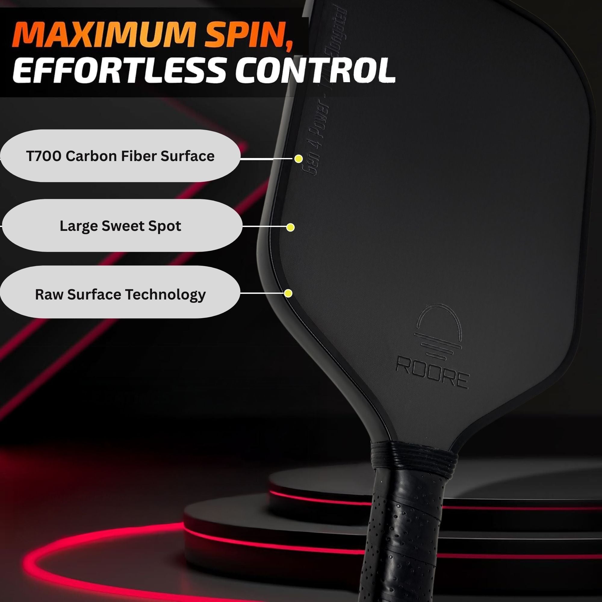 Gen 4 Power 100% Foam Core Elongated Shape With Floating Island Propulsion Core T700 Carbon Fiber Pickleball Paddle - (GEN4 ELONGATED)