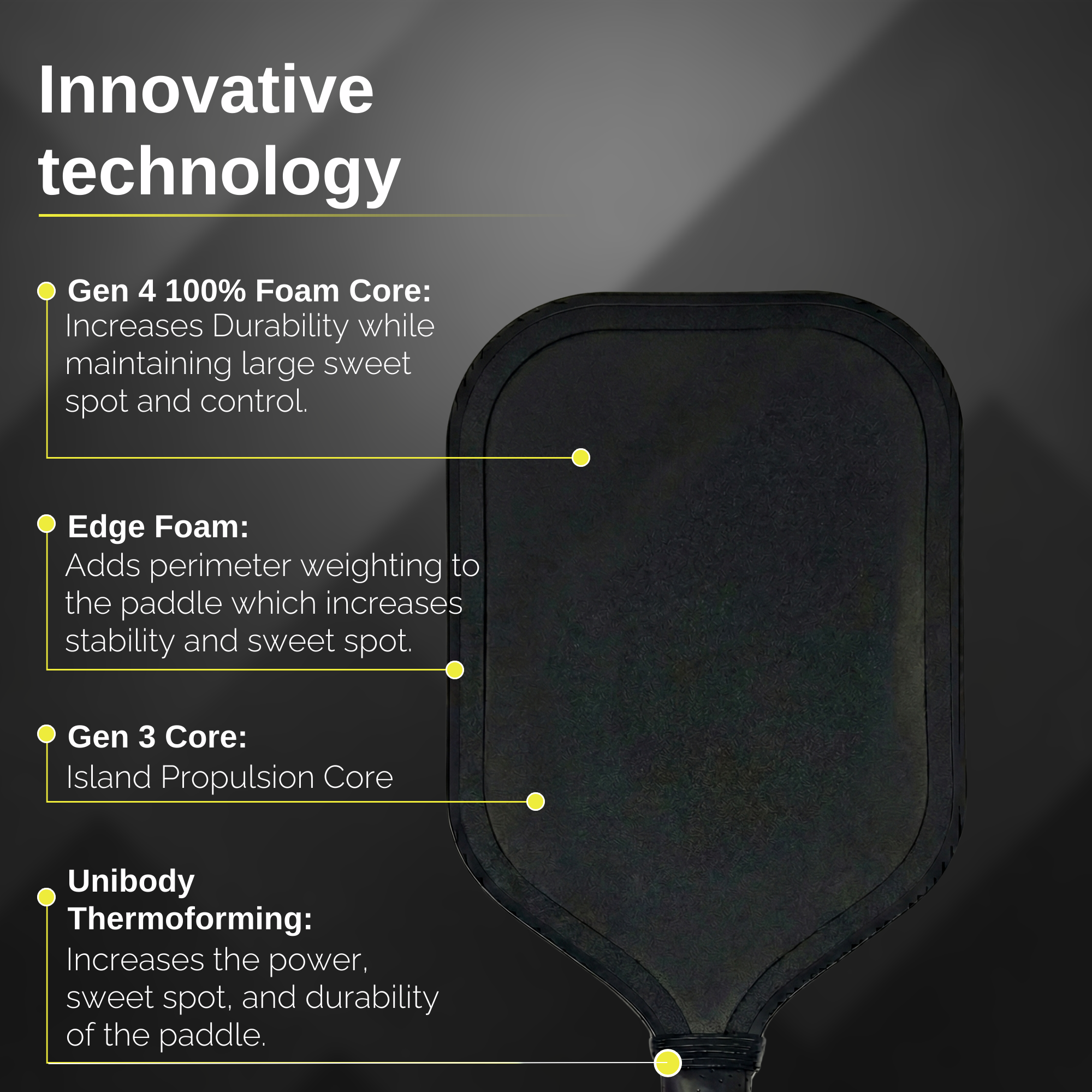 Gen 4 Power 100% Foam Core Elongated Shape With Floating Island Propulsion Core T700 Carbon Fiber Pickleball Paddle - (GEN4 ELONGATED)