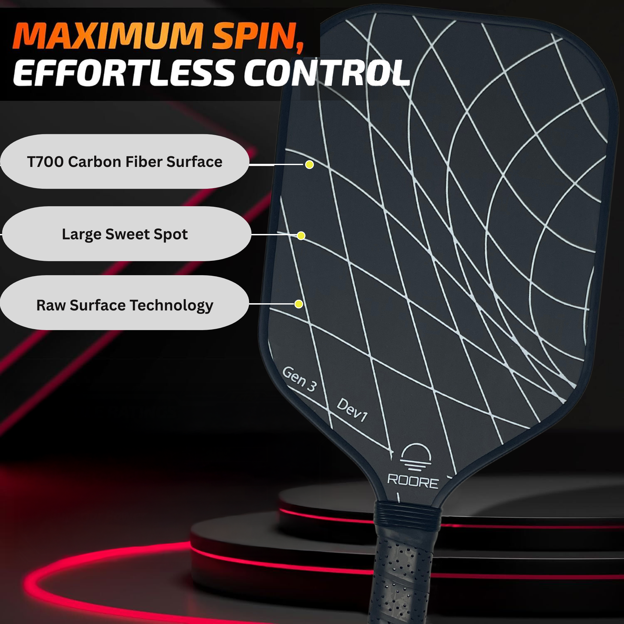 Gen 3 Elongated T700 Carbon Fiber Pickleball Paddle