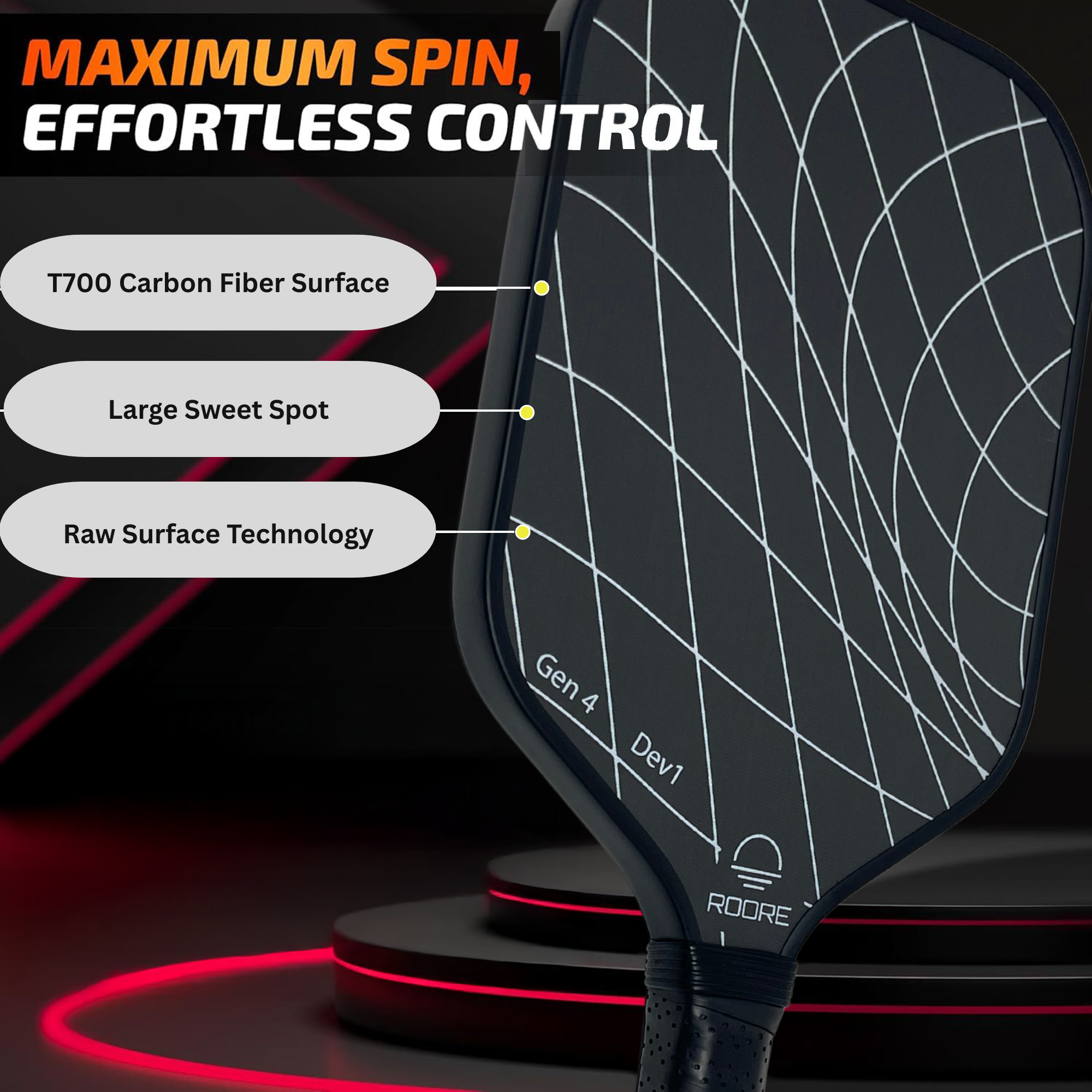 Gen 4 100% Foam Core Elongate T700 Carbon Fiber Pickleball Paddle